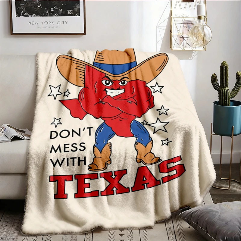 Retro Don't Mess With Texas Flannel Blanket, Texas Mascot Throw, Vintage Americana Gift