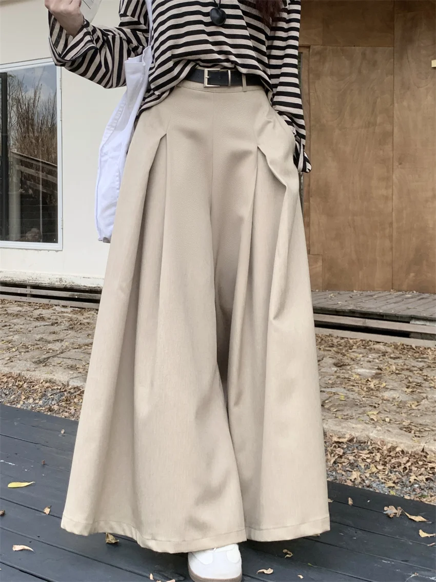 PLAMTEE Streetwear Skirt Pants Loose Women Elegant Wide Leg Autumn All Match Fashion New Slim Daily Office Lady Mopping Solid