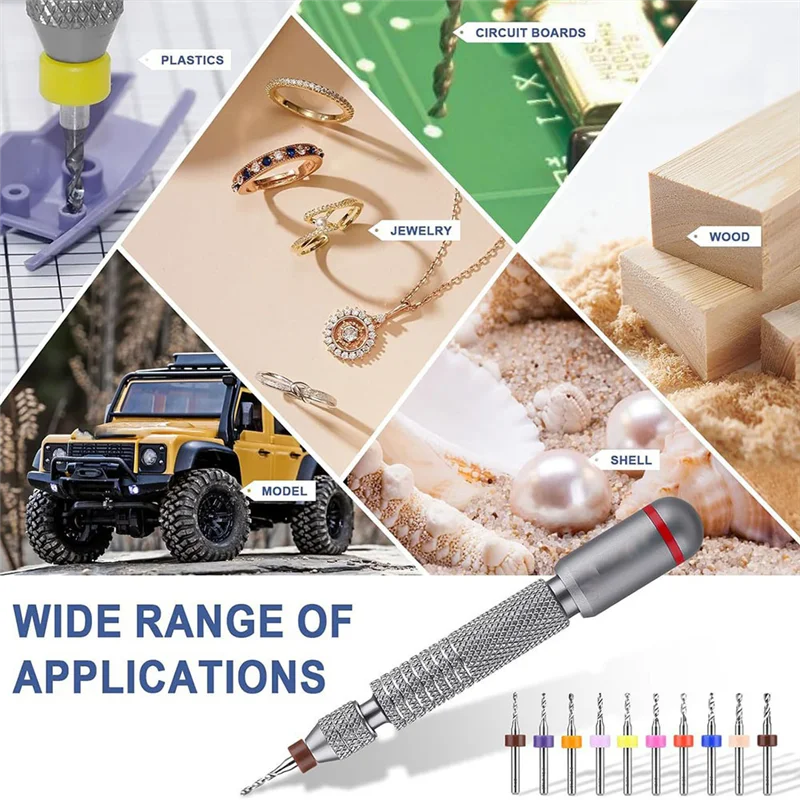 

B84B-Hand Drill Bits Set - 10Pcs Metal Mini Pin Vise Hand Drill Bits&10Pcs Micro-Type Chuck Collet For Jewelry Making Carving