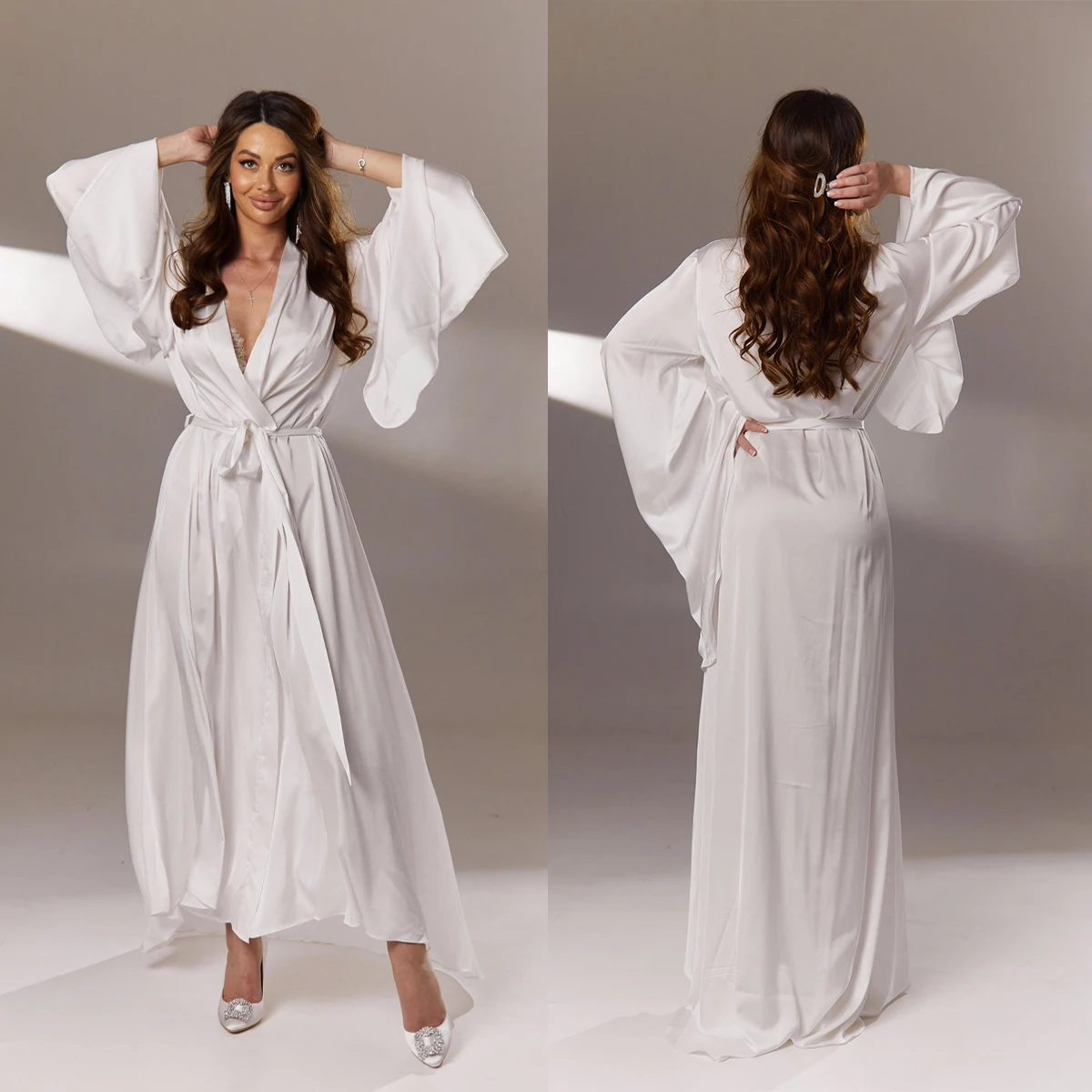 Classic Silk Night-Robe New Tie Belt Skin Friendly Long Bathrobe Women Pajamas Housecoat Nightwear Color Size Customized