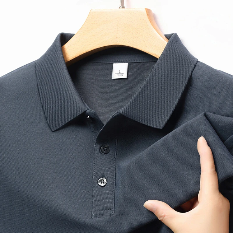 2024 new autumn men's solid color business casual polo shirt, daily commuter collar T-shirt, breathable, sweat-wicking.M-4XL