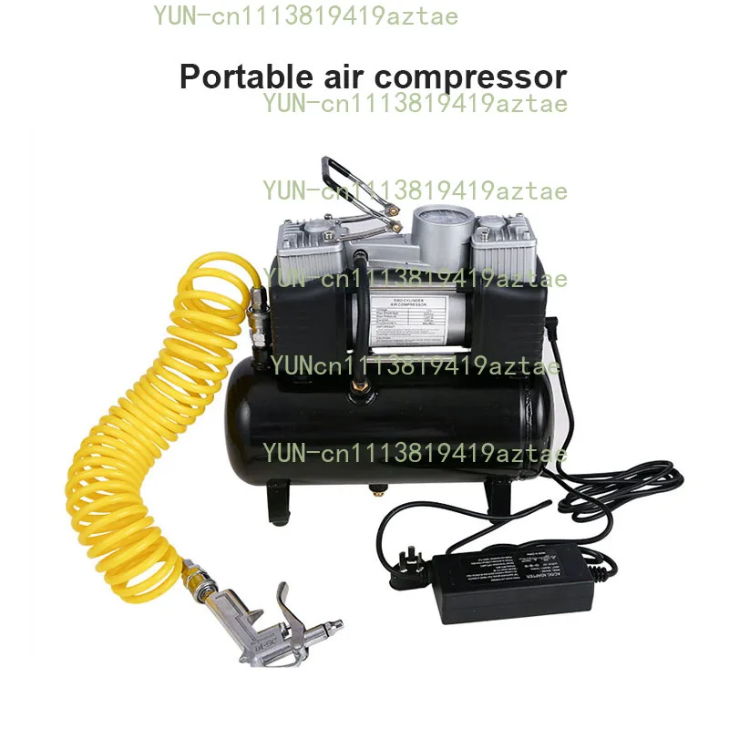 12V 220V Silent Oil-Free Air Compressor Automatic Start Stop Portable Air Pump Vehicle Dual Cylinder Car Paint Air Storage Tank