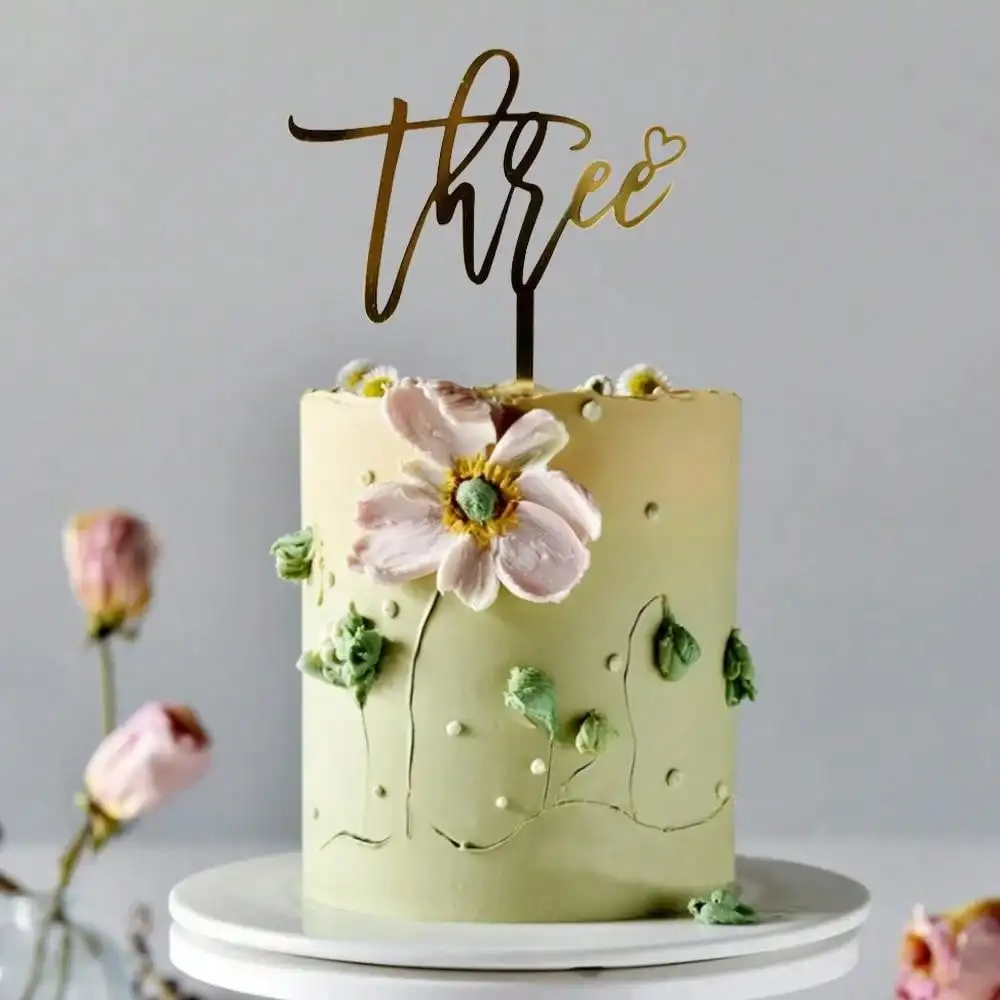 3pcs New Gold Acrylic One Two Three Baby Shower Cake Topper for Baby Kids Birthday Party Supplies Cake Decorations