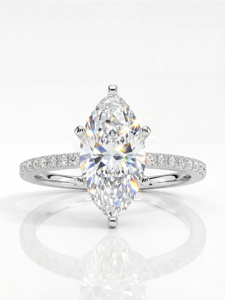Luxuriöser 2CT Echter Moissanit-Diamant Marquise-Ring für Damen 925 Sterling Silber Jubiläums-Party Hochwertige Feine Schmuckstücke – Detail 4