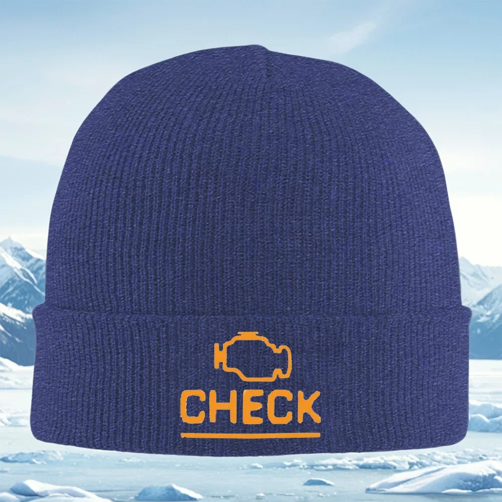 2026 Engine check word,orange outline black Men Women Unisex Knitted Hat Beanie Pullover Cap Winter Thermal Warm Christmas Outdo view 4