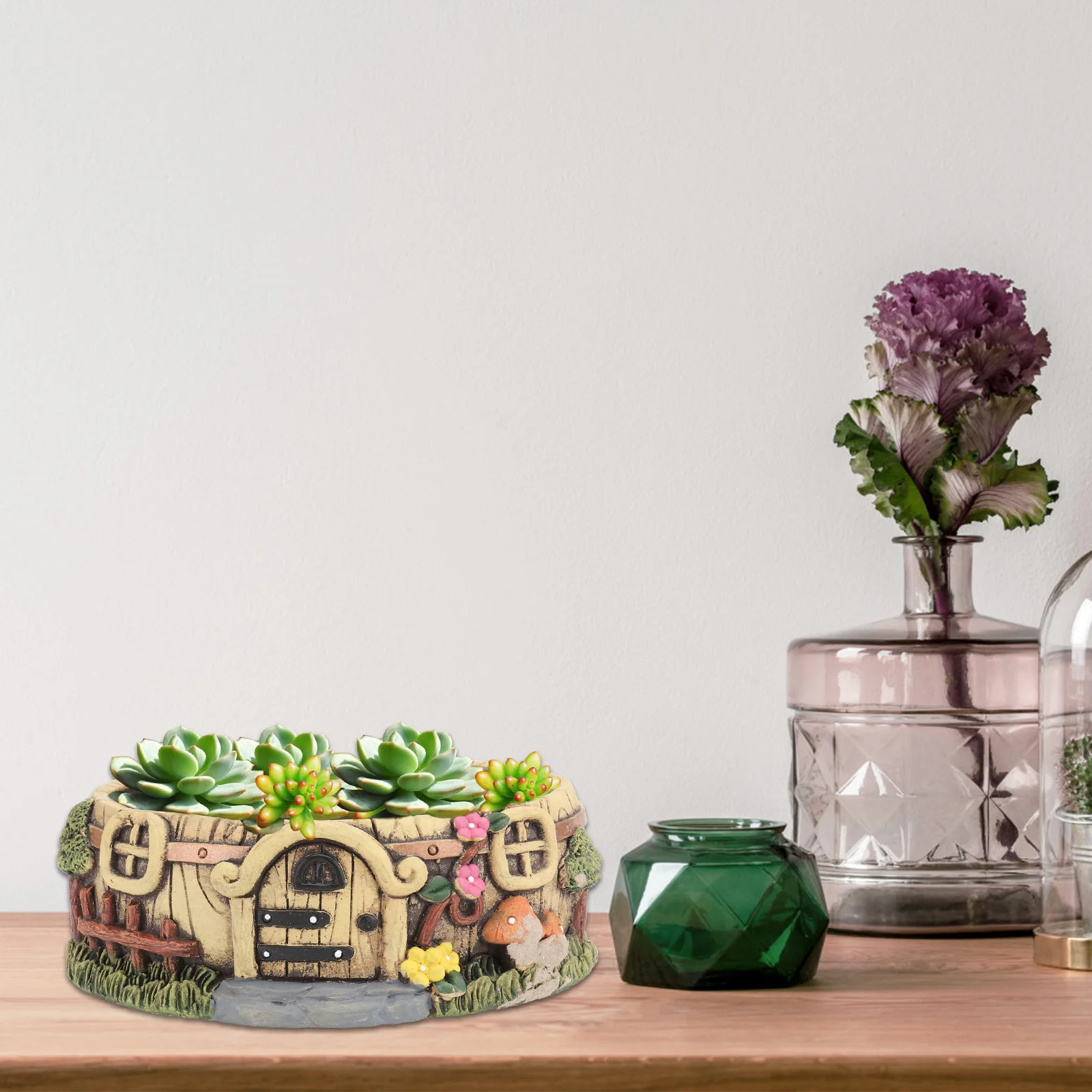 

Mushroom House Flower Pot Resin Plant Pot for Succulent Cactus Decor Office Gardening Micro L scaping Home Decoration