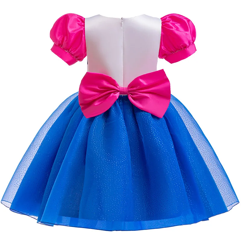 Girls Bowknot Dresses Children Mesh Puff Sleeve Gown Kids Cosplay Mesh Puffy Dresses New Girl Elegant Party Tulle Clothing