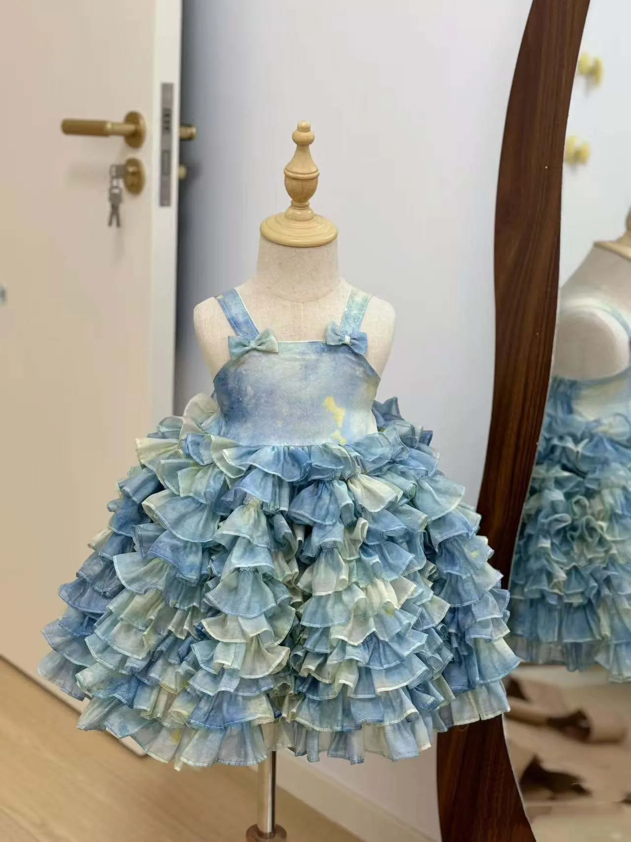 

0-12Y Baby Girl Blue Vintage Princess Dress for Holiday Birthday Photography B383