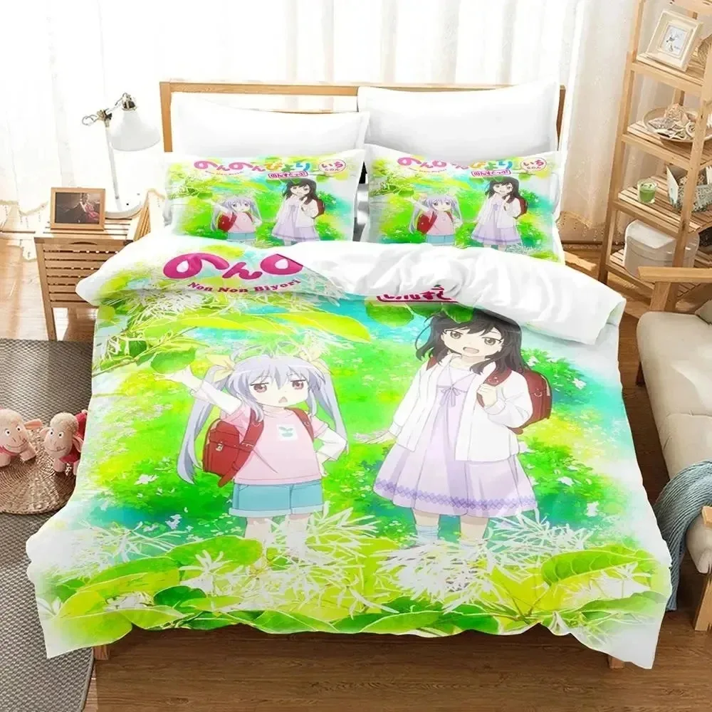 

3D Print Anime Non Non Biyori Bedding Set Duvet Cover Bed Set Quilt Cover Pillowcase Comforter king Queen Size Boys Adult