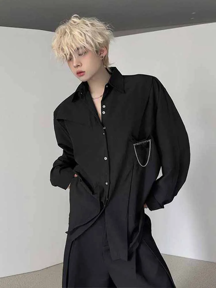 

Youthful Trendy Men's Shirt Loose Fit Drapey Style Casual Wear Polyester Fiber Long Sleeve Sharp Collar Autumn Season Fashion