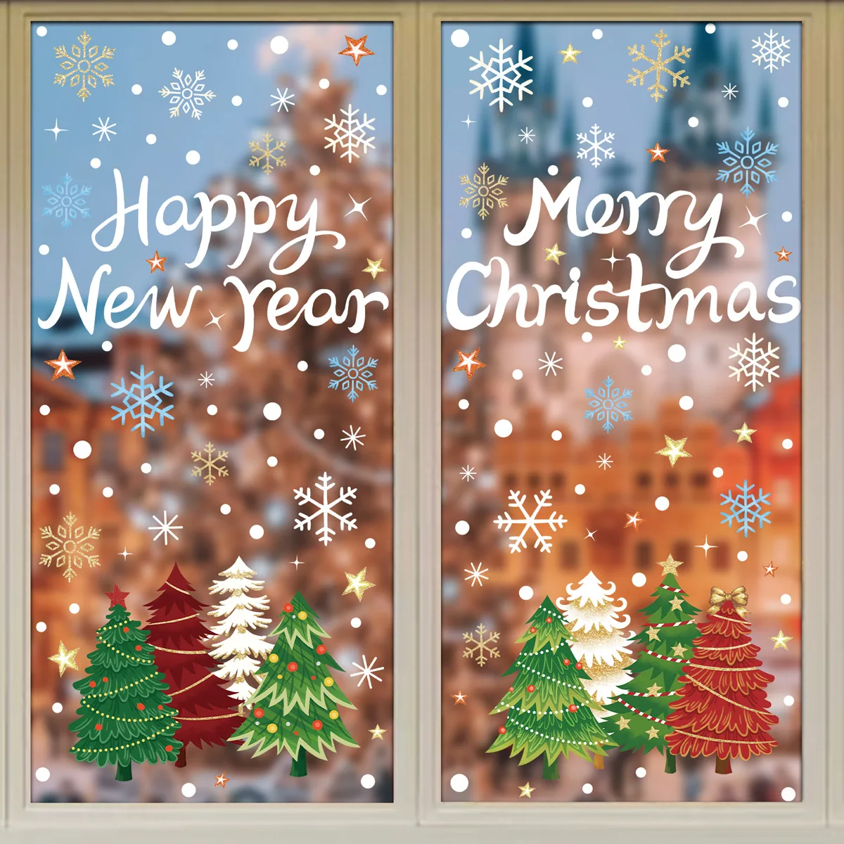 

Christmas Tree Balloon Letter Scene Window Stickers Store Front Glass Decals Holiday Atmosphere Stickers Static Cling No Glue
