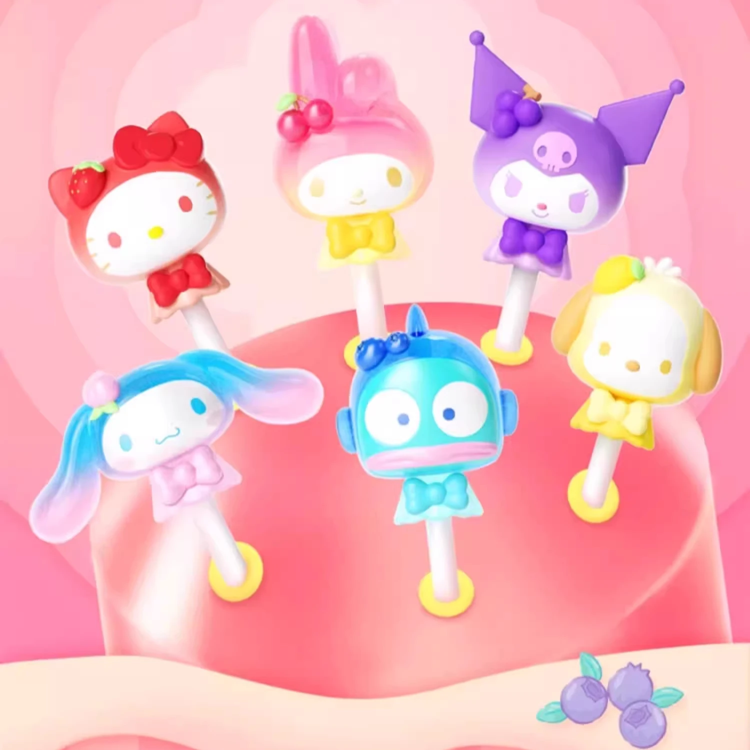 Sanrio mini figuras pirulito sacos cegos bonito kuromi cinnamoroll hangyodon pocacho olá kitty crianças festa de aniversário adereços brinquedo