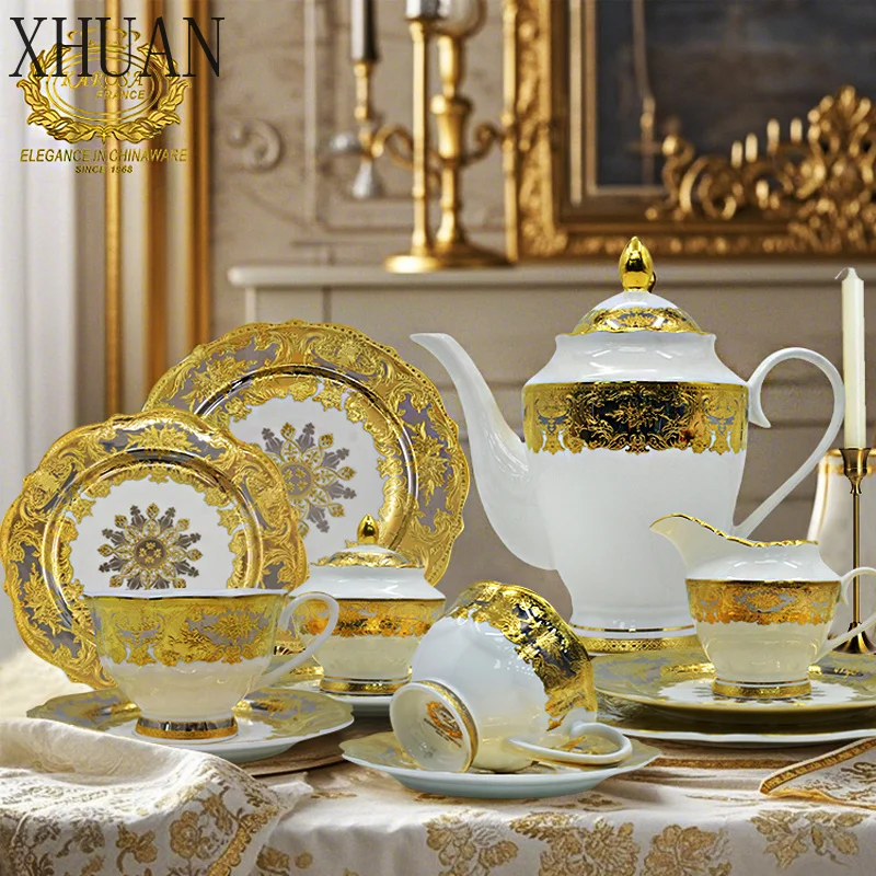 24pcs Royal Family Luxury Style Dinner Set Gold High End Royal Modern And Luxury Coffee Tea Cup Set For Afternoon Tea 6 Person