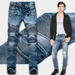 2021 New Fashion Mens Moto Biker Straight Jeans Spring Autumn Punk Streetwear Trouers Casual Denim Designer Pants Size 28-42