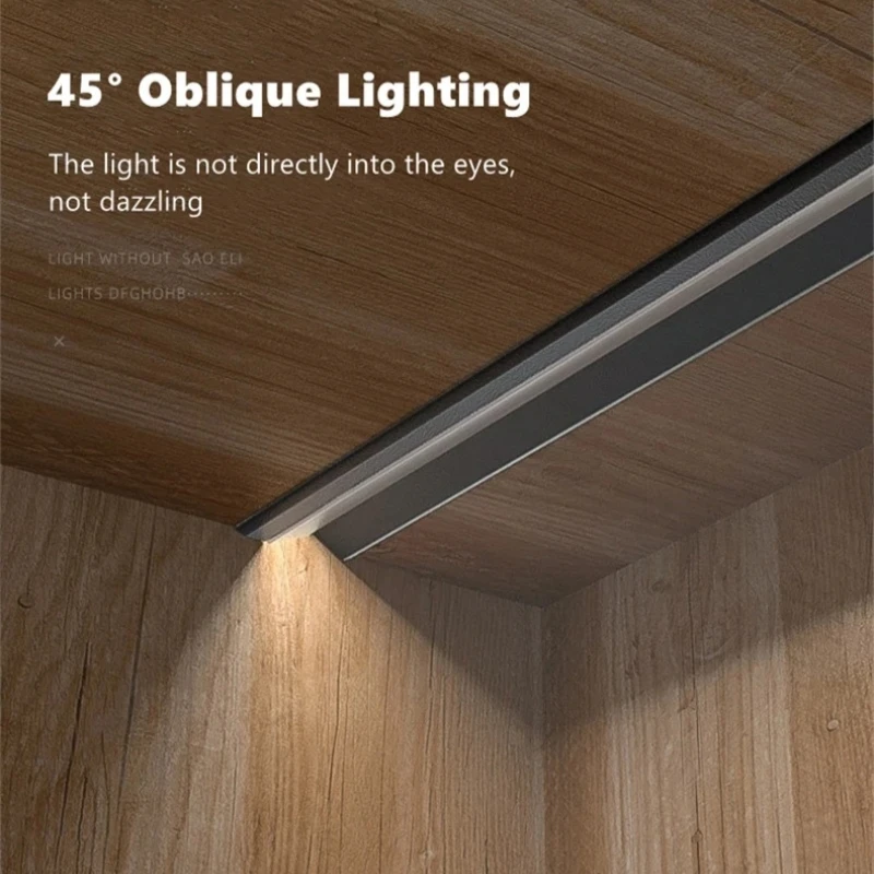 45 Degree Oblique Lighting Embedded Cabinet Light Channel LED Aluminum Profile Linear Strip Light Closet Shelf Layer Bar Lamp