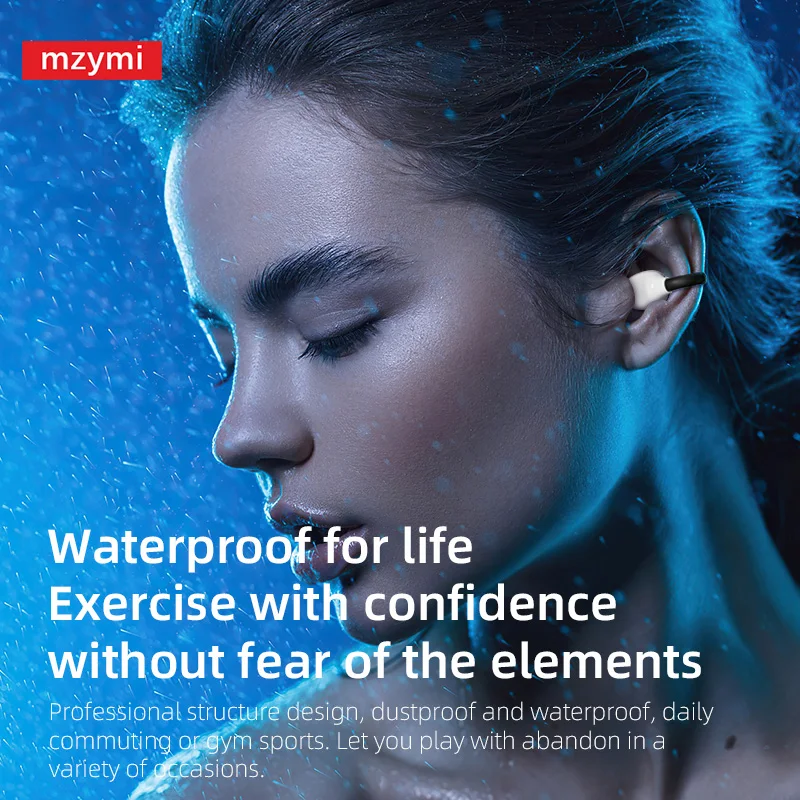 mzymi C01 TWS Wireless Earbuds Open Ear Bluetooth5.3 Bone Conduction Earphones Noise Reduction EarClip Sports Headet With Mic