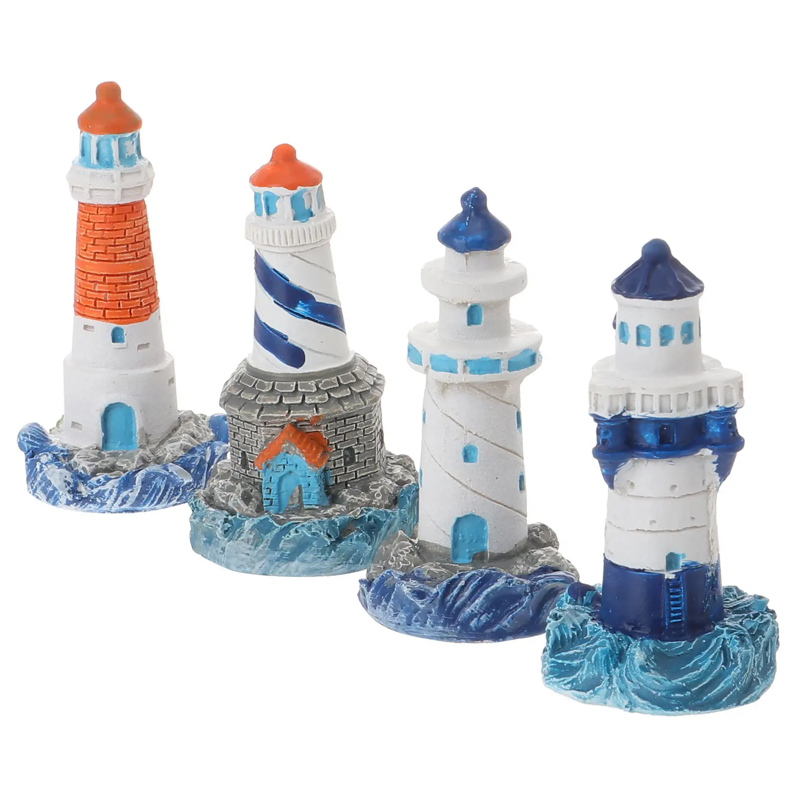 4Pcs Mini Lighthouse Ornament Set Fine Workmanship Mediterranean Style Resin Decor for Container Garden Fairy World Mini