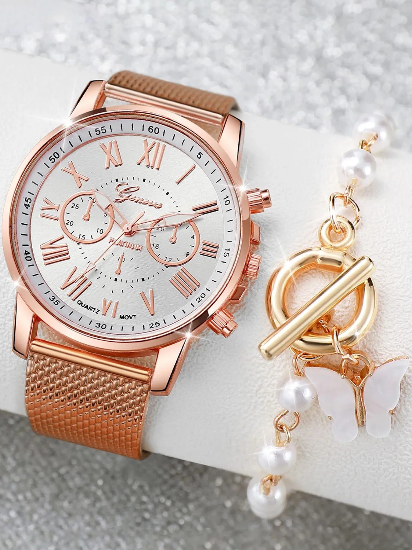 2-piece fashionable round versatile design, light luxury women's watch, women's high-end feel, business temperament set
