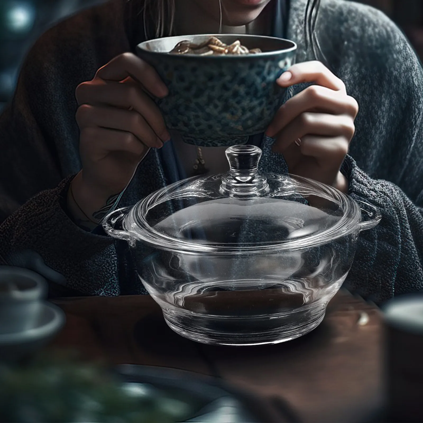 

Прозрачная стеклянная кастрюля-жаровня 2,5 л с крышкой, для духовки, для приготовления детского питания, пасты, рамена, медленного тушения, для домашнего использования