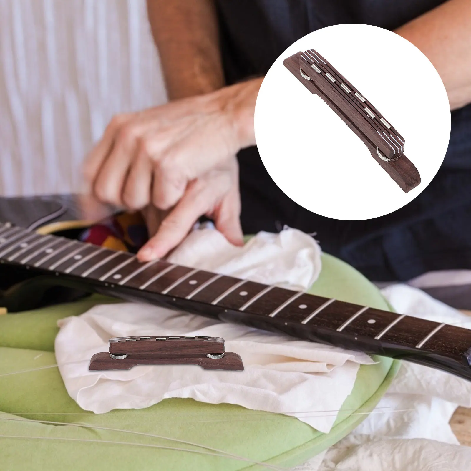 

Легкий регулируемый бридж для джазовой гитары, скрипки, мандолины (6-12 струн), высота 0,83-1,02 дюйма, полированное черное дерево