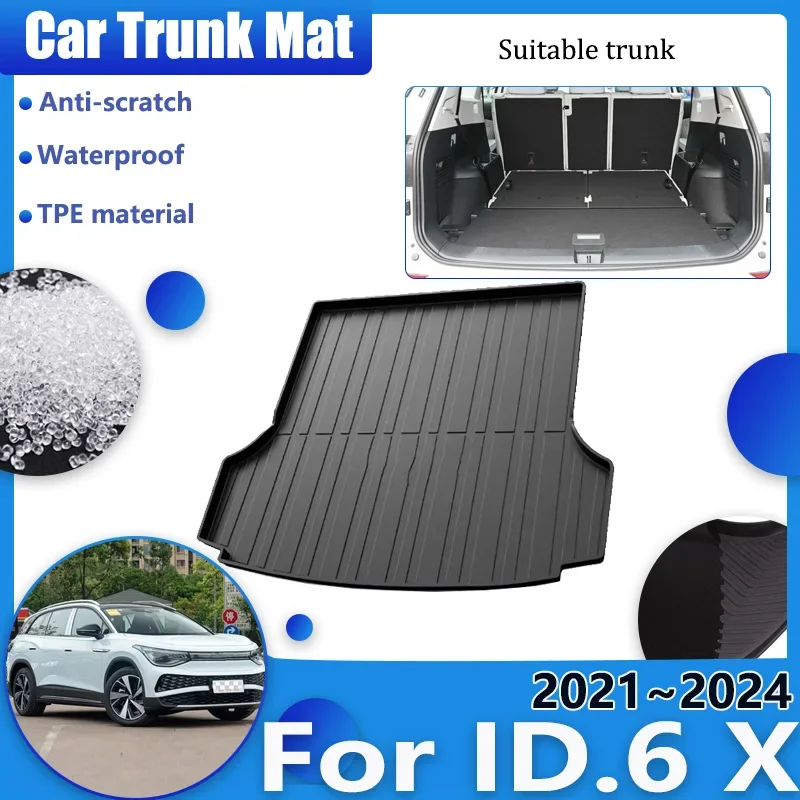 Car Accessories for VW Volkswagen ID.6 X 2021~2024 ID6 Rear Trunk Floor Mats Clean Waterproof Anti-dirty Carpet TPE Storage Pad