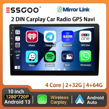 ESSGOO 安卓 13 系統 4+64GB 車載音響主機,支援 CarPlay、10 吋雙 DIN 螢幕、GPS 導航、多媒體視訊播放器、藍牙、WiFi、FM 收音機、USB 介面和鏡像鏈接 6 最佳銷售 安卓4GB內存雙DIN車用主機 - №1