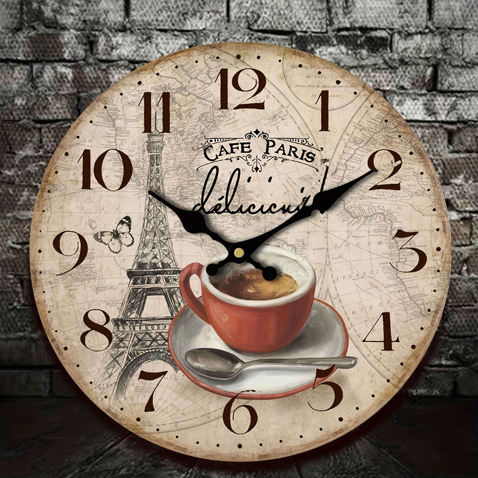 1pc Wall Clock Tower Coffee Cup Clock Retro Vintage Home Decorative Country AA Battery (not Included)