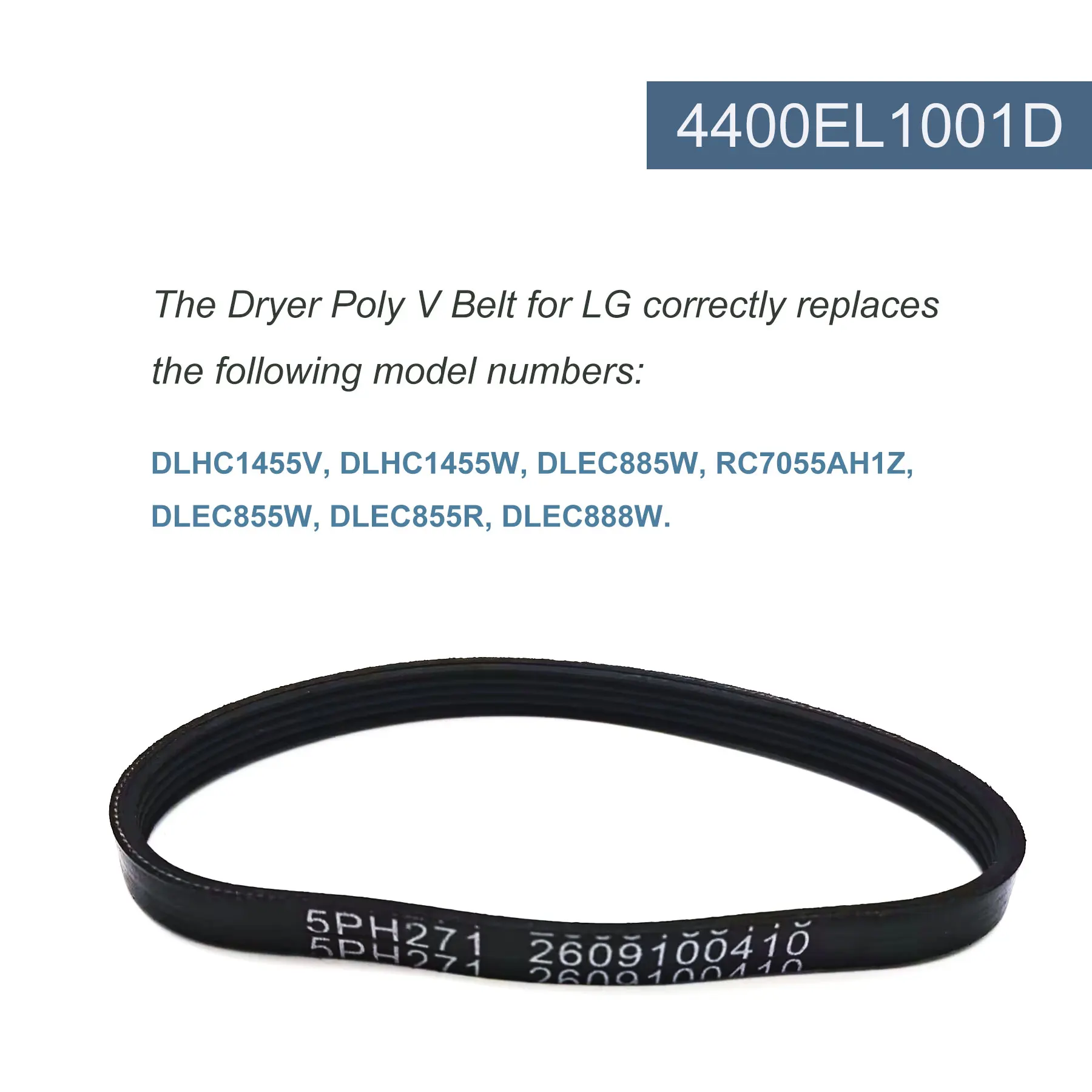 Imagen 3: Paquete de 2 correas de transmisión para secadora LG 5PH271 4400EL1001D 271 H5 aptas para secadores LG