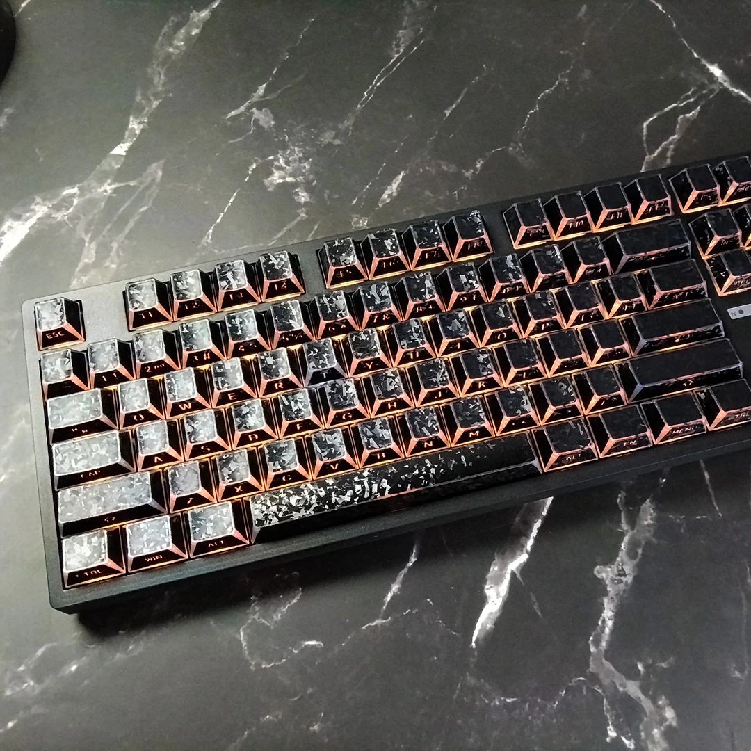Shadow Fold Forged Carbon PBT Key Caps Double Shot Side Print RGB Backlit Keycaps Cherry Profile for MX Switches Gaming Keyboard