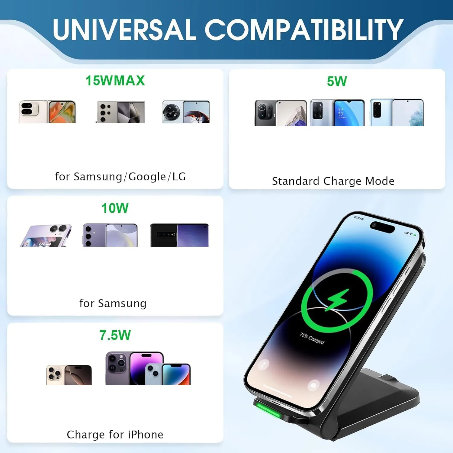 15W Wireless Charger Stand Pad Fast Charging Foldable For IPhone18/17/16/15/14 Samsung S21 S24 S8 Huawei Quick Charger