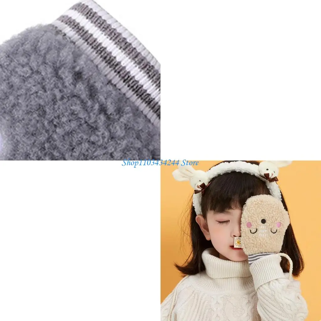 

Toddler Kids Winter Warm Full Finger Gloves with String Cartoon Animal Embroidery Thick Plush Lined Infant Baby Mittens