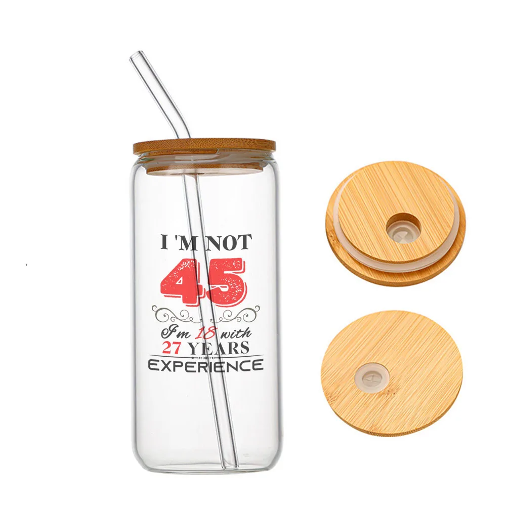 

45th Birthday for Women Men, 45 Year Old Birthday Gifts Glass For Heat Resistant High Drinking Cup With Straws Lids 16 oz