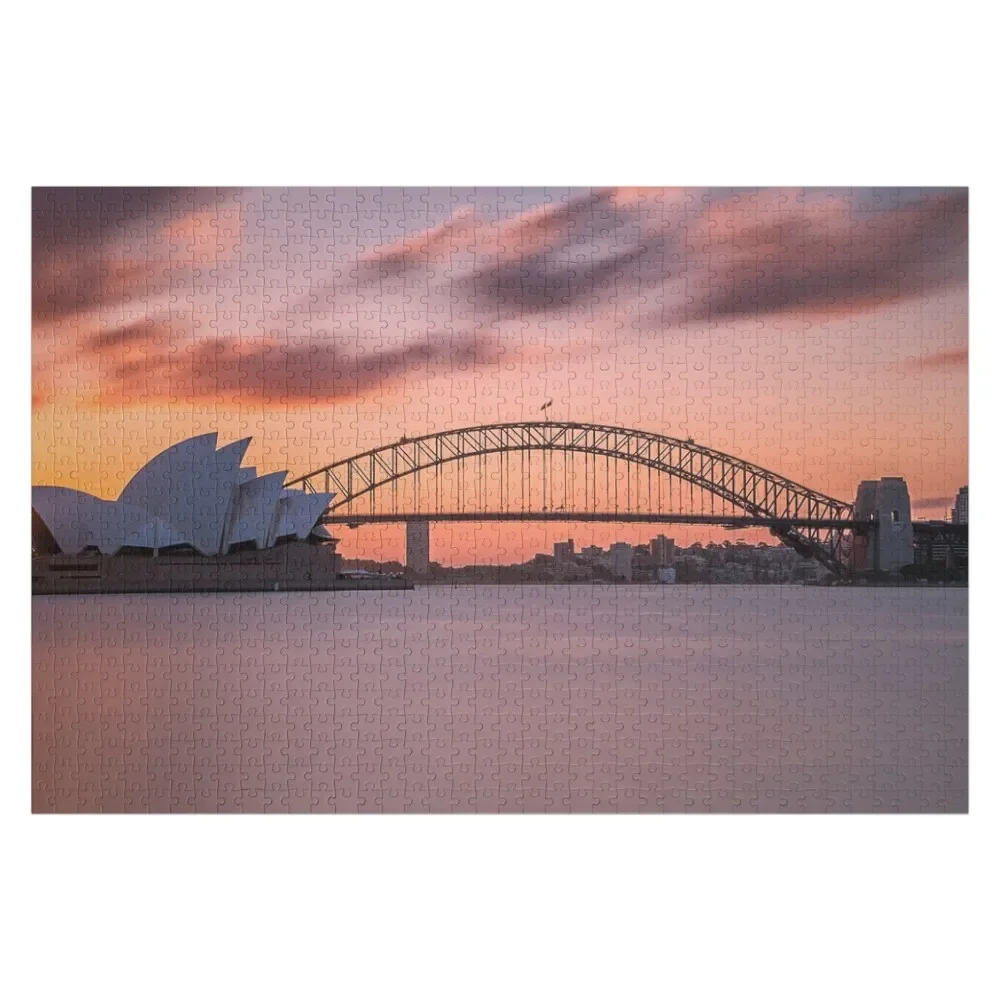 

Beautiful shot of the sydney harbor bridge with a light pink and blue sky Jigsaw Puzzle Custom With Photo Jigsaw For Kids Puzzle