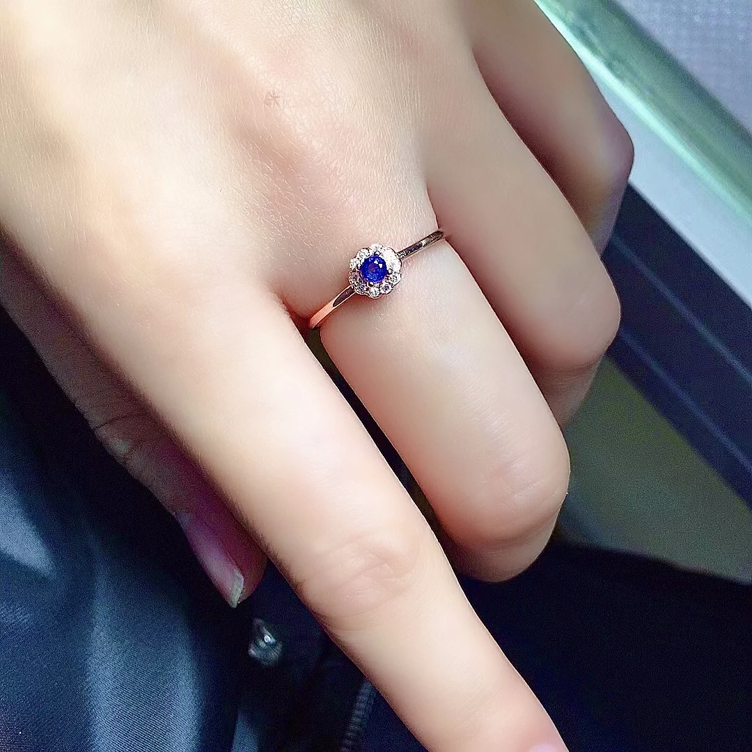 3Mm 0.1ct Viên Đá Sapphire Xanh Thiên Nhẫn Đeo Hàng Ngày Thật 100% 925 Nhẫn Bạc Thời Trang Nữ Bạc Sapphire Trang Sức