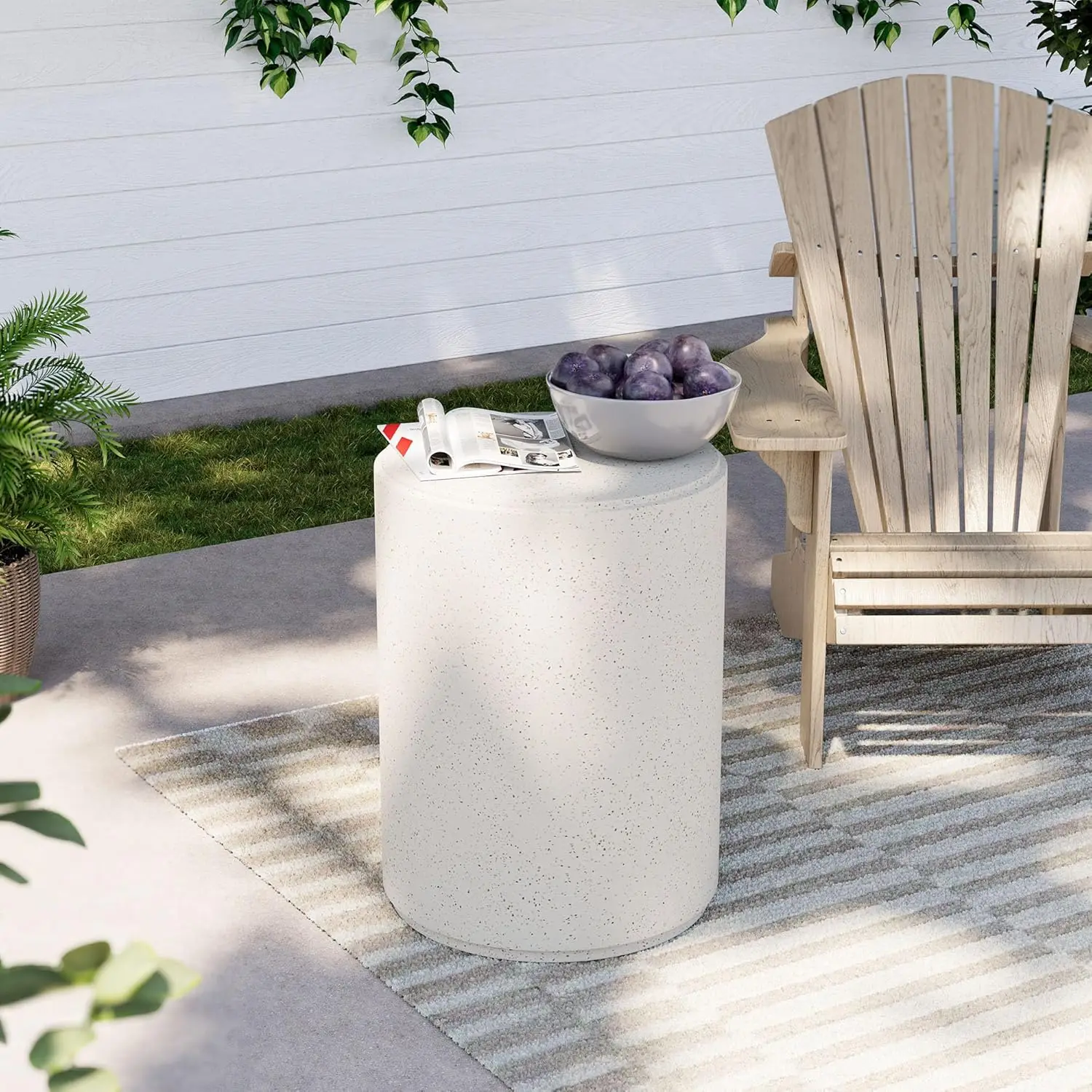 

21" Outdoor Side Table, Weather-Resistant Round Concrete End Table for Patio,Durable Small Outside Tables Accent Stool for Garde