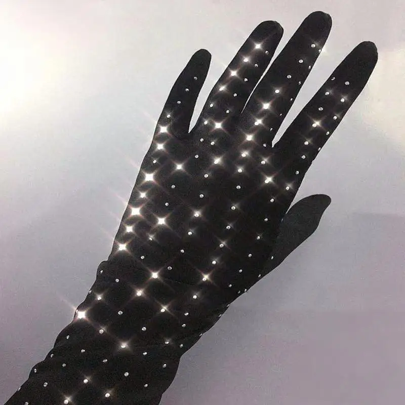 Ladies Gloves European and American Fashion Hot Drill Sequins Stretch Silk Satin Long Gloves Wedding Accessories Gloves C021