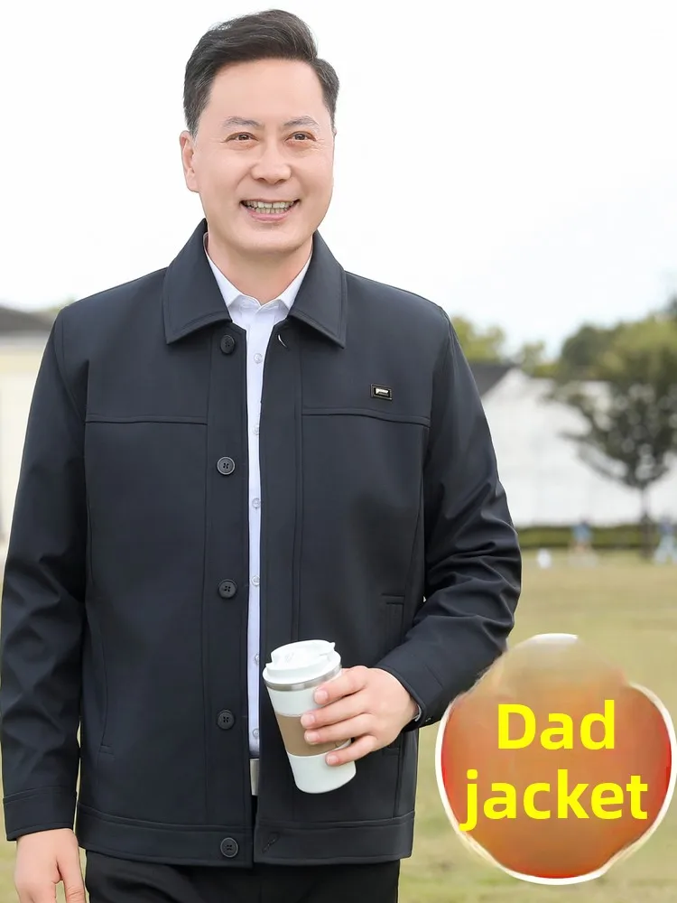 

Spring Autumn Dad Jaet Men's Loose Casual Mid-Aged Men's Clothing Polyester Fabric Long Sve Zipper Closure Busin