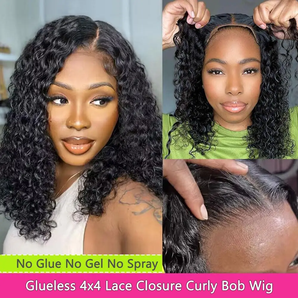 

Wear And Go Wave Glueless Human Hair Plucked Pre Cut 4x4 Deep Curly Short Bob Wigs For Black Women