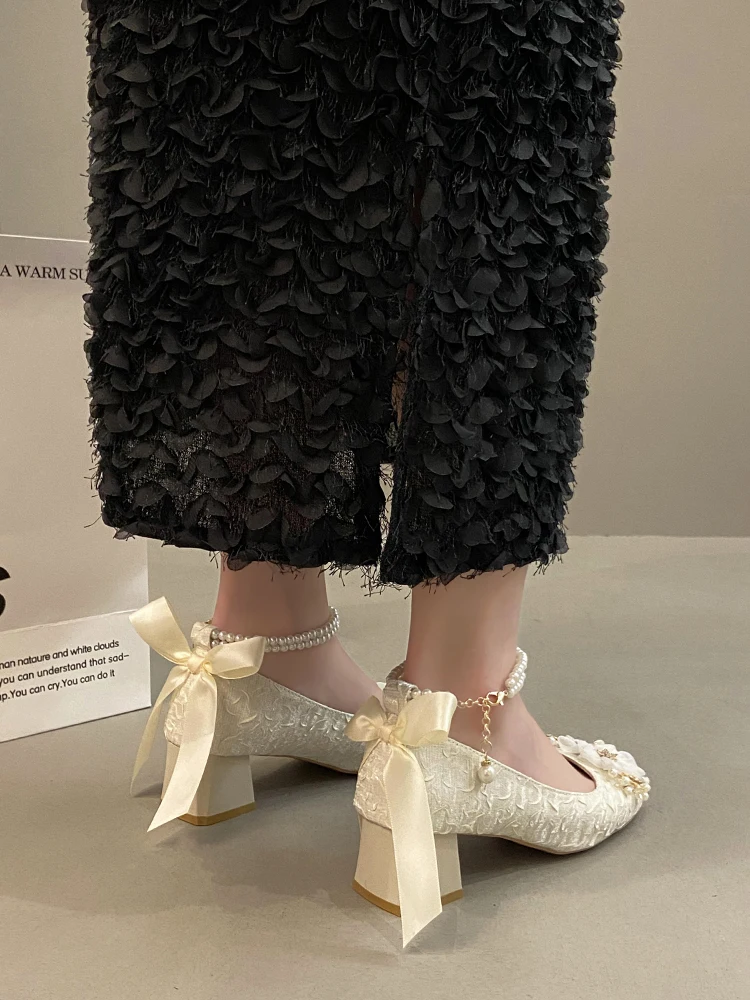 Shallow Shoes Med Square Toe Butterfly-Knot Slippers Casual Slipers Women Luxury 2023 Soft Spring Basic Mary Janes Rubber Hoof H