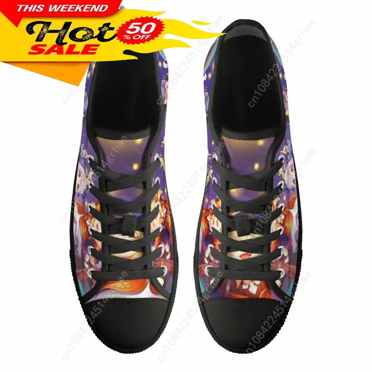 Genshin Impact Print Low Top Canvas Shoes, Design Anime Japonês, Moda Casual Estudante Confortável, Clássico