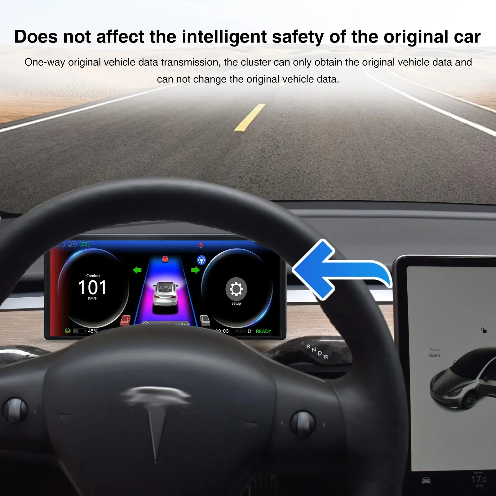 Pantalla frontal para Tesla Model Y 2017-2025 Juniper Model 3 2021-2025 Highland Carplay velocímetro y pantalla del tablero de la cámara