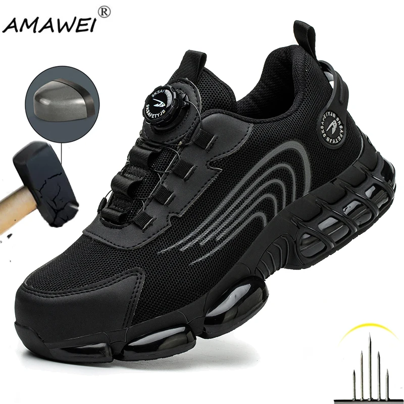 

New Fashion Men's Rotating Button Safety Shoes Steel Toe Work Sneakers Indestructible Shoes Puncture-Proof Air Cushion Men Boots