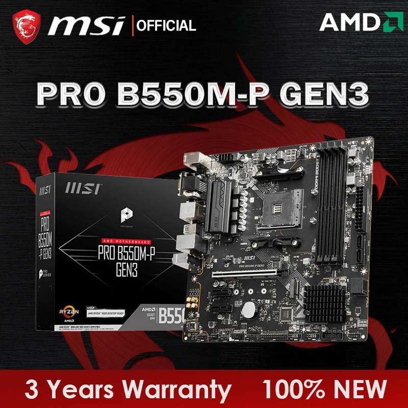 MSI New PRO B550M-P GEN3 Motherboard Micro-ATX AMD B550 4xDIMM DDR4 M.2 SATA3 USB3.2 128G Support AMD CPU Socket AM4 placa mae