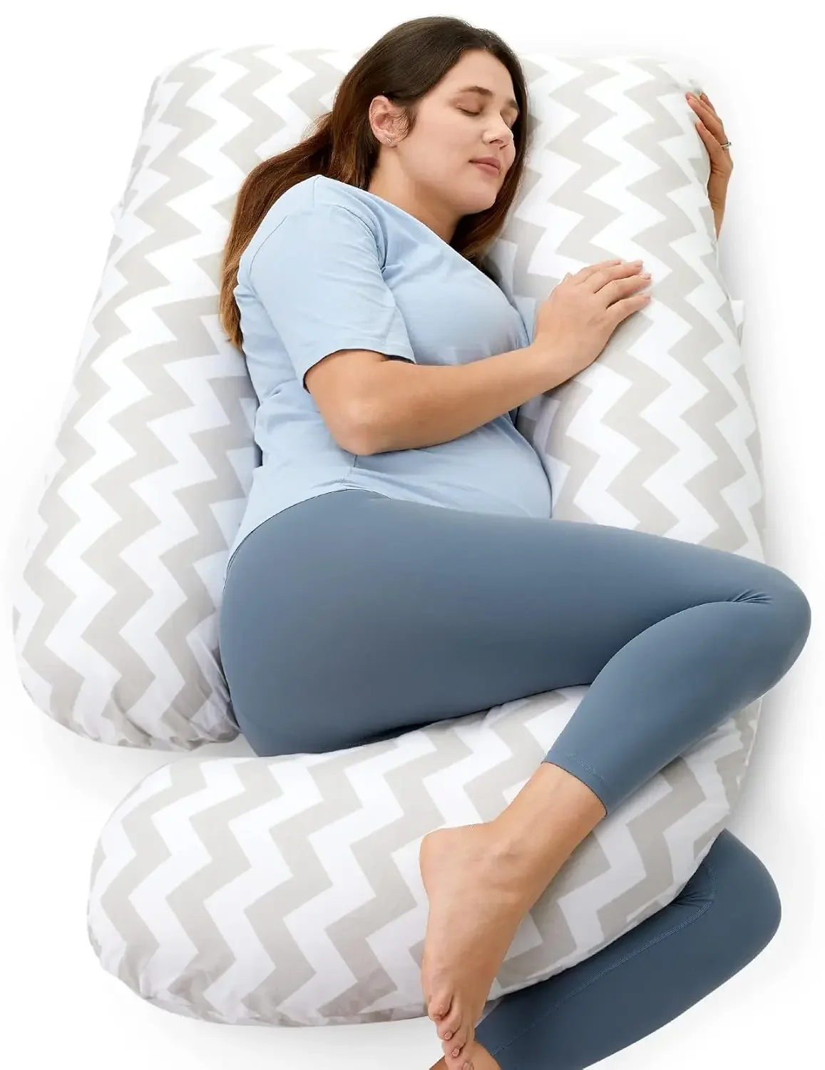 Almohadas para embarazo en forma de U con funda extraíble de algodón, almohada de maternidad de 57 pulgadas, soporte para todo el cuerpo, imprescindible