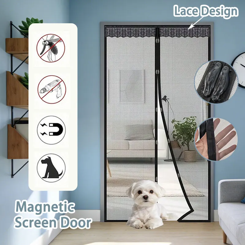 Magnetischer Türvorhang, sommerspezifisch: robustes, insektensicheres Netz, freihändiges automatisches Schließen, Installation ohne Bohren, haustierfreundlich