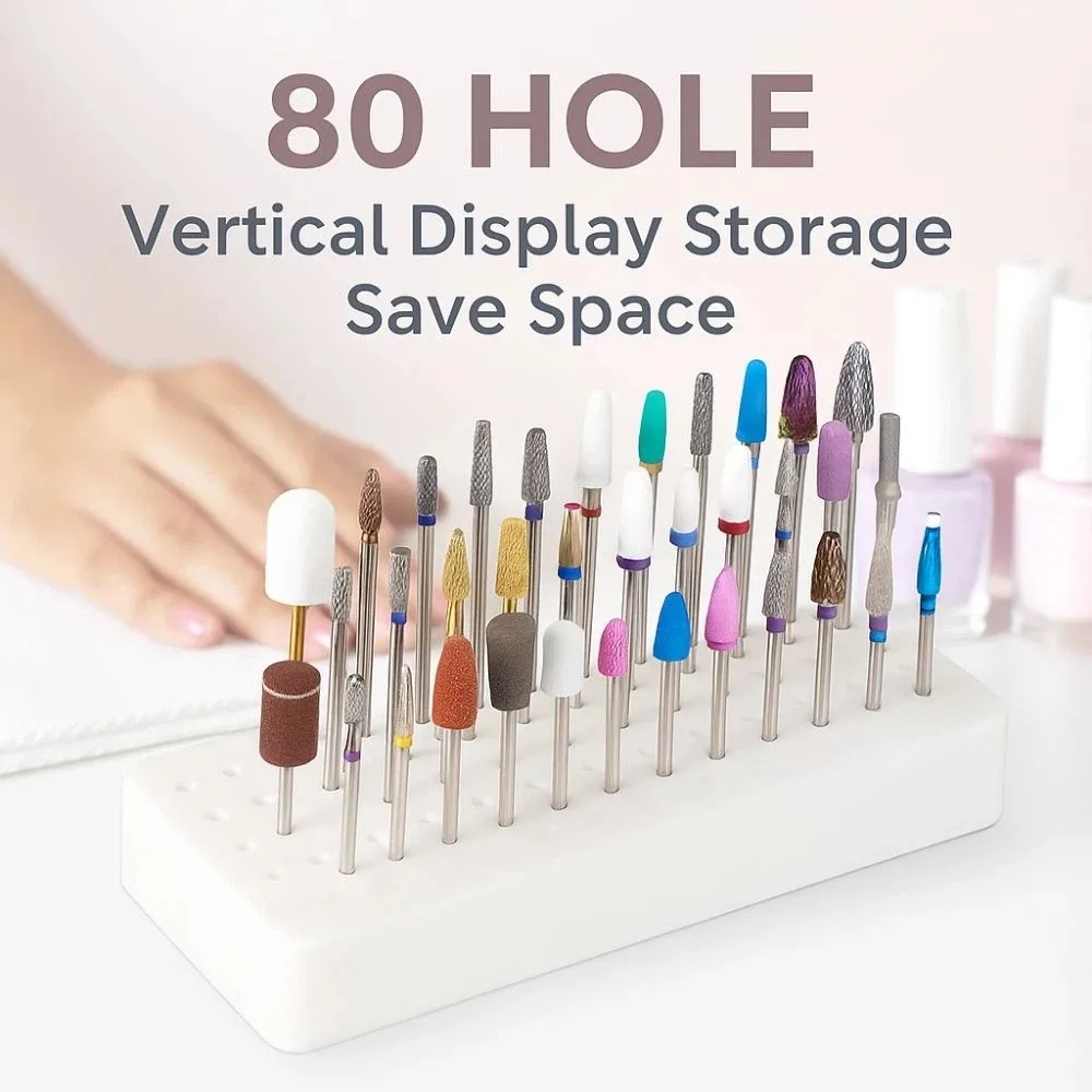 

80 отверстий, 12 отверстий, держатель для сверла для дизайна ногтей, пластиковая подставка для дисплея, коробка для полировки ногтей, прочный вертикальный