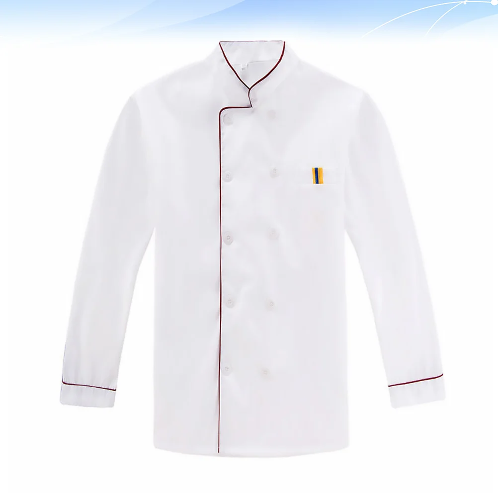 

Long Sleeve Chef Coat Red Embossed Xxl Breathable Wearproof Oil Proof Kitchen Cook Uniform Restaurant Hotel Barbecue Work