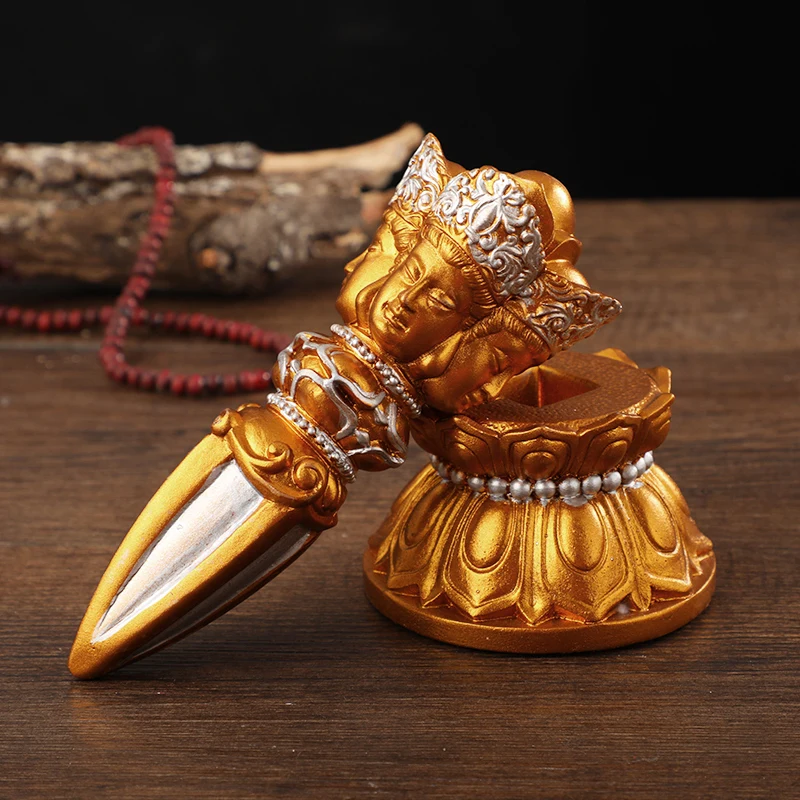 19cm Gold Resin 3 Faces Vajra Tibetan Buddhist Supplies Sweeping Demon Putting Decortae King Kong Ornaments - Image 2