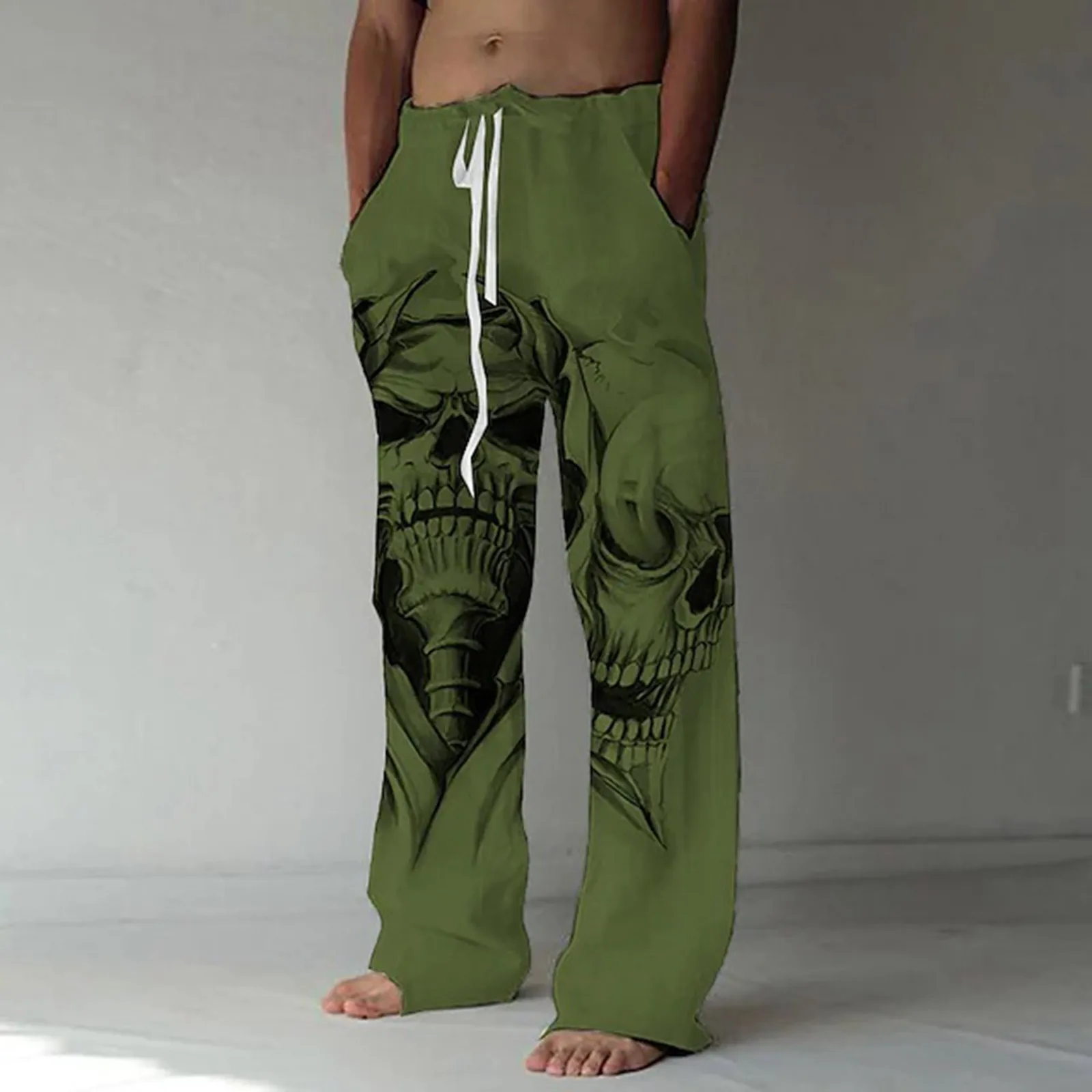 Pantalones holgados para hombre, Pantalón recto, informal, Y2k, Calavera europea, moda americana, talla grande, Verano