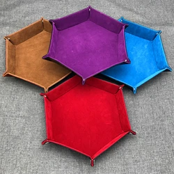 High Quality Leather Folding Hexagon Dice Tray Purple Dice Box For RPG DnD Games Dice Storage Collapsible Phone Key Coin Storage